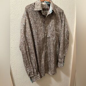 Roper Western Cowboy Shirt Men Tan 100% Cotton Paisley Print Long Sleeve Size M